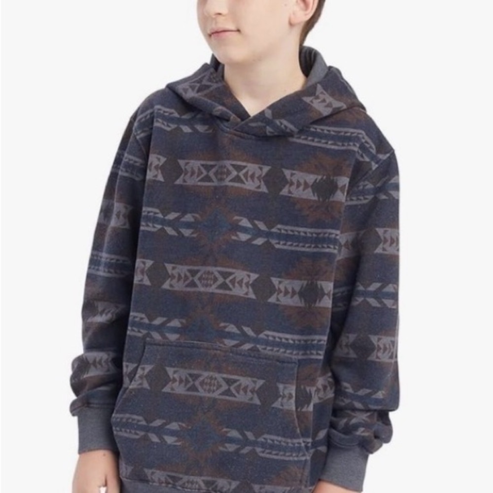 Ariat Boys Navy Aztec Printed Overdyed Washed Hooded Pullover Sweatshirt Large